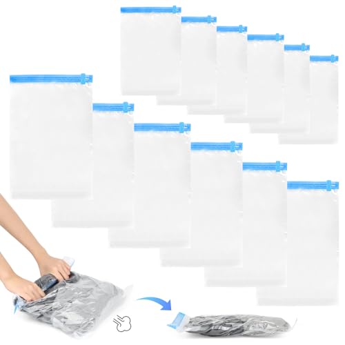 TOSAVGA 12 Stück Vakuumbeutel für Kleidung - 35x50 cm/ 40x60 cm, Vacuum Bags for Clothing, Vacuum Beutel für Kleidung Reise, Kleiderbeutel klein, Wiederverwendbar Vakuumbeutel