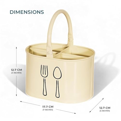 Image of Clazkit Plastic Cutlery Holder for Kitchen Counter | Rust-Resistant Spoon, Fork & Knife Organizer | Multipurpose Utensil Storage Basket | Ivory