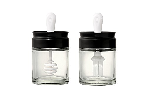 Glass Honey Pot With Dipper And Glass Oil Jar With Silicone Basting Brush - 2 Piece Set - 110mL/3.75oz