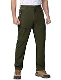 Rdruko Mens Work Trousers Slim Fit Summer Lightweight Quick Dry Outdoor Cargo Trousers for Hiking Walking Golf Traveling Camping Army Green 34