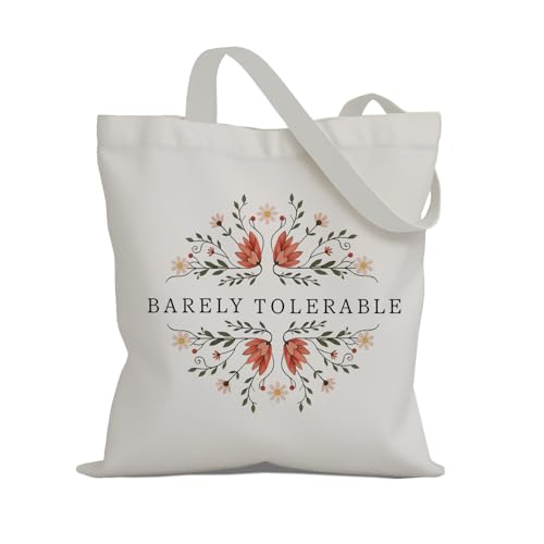 EVER-GOING TUNE Literary Canvas Tote Bag，“Barely Tolerable ”Pride And Prejudice Handbag，Book...
