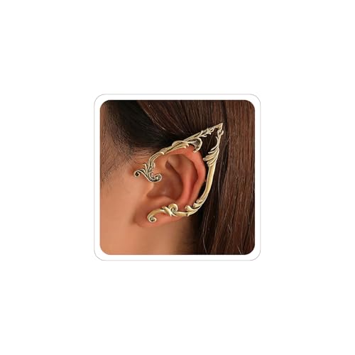 Elf Ear Cuffs for Women Fairy Ears Goth Punk Ear Cuffs Halloween Accessorie Gothic Punk Jewelry Wrap Droping Earrings (B-Gold)