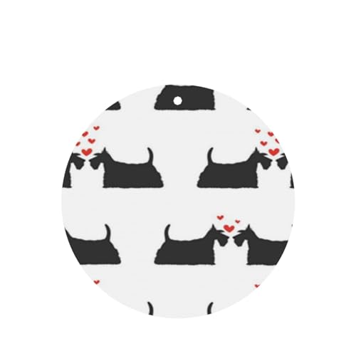 吊り下げ式車用芳香剤カード 2枚パック - 長持ちする吊り下げ式アロマセラピーカード (ラベンダーの香り) 車、自宅の寝室、ワードローブ、靴箱などに最適。ユニセックス (可愛くて愛らしいスコティッシュテリアのカップルに描かれた漫画の犬のシルエット)