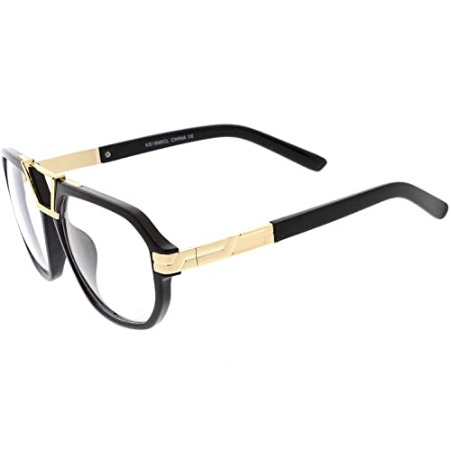 zeroUV - Gold Metal Bar Accent Thick Frame Clear Lens Anti Blue Light Pilot Aviator Glasses 57mm3
