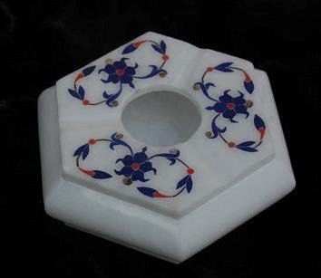 Amazon.co.jp: 天然ホワイト大理石インレイ灰皿 4インチ 手作り