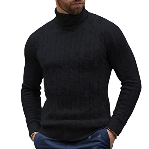 Pull à col roulé homme contre le froid en tricot noir ajusté L