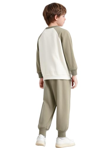 Image of YiZYiF Kids 2piece Running Biking Outdoor Activewear Set Boys Girls Color Block Sweatshirts And Jogger Pants Set