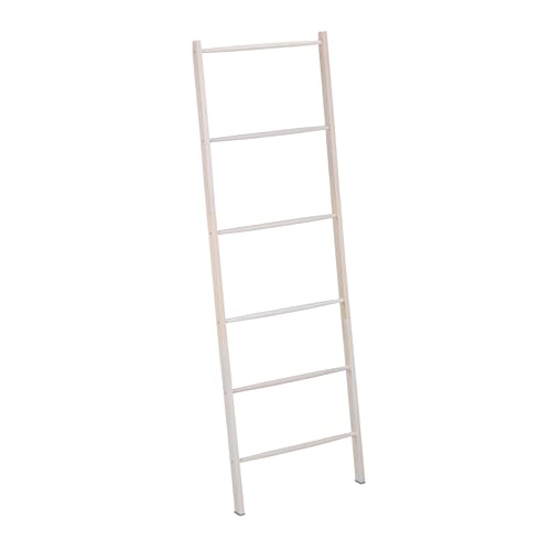 Relaxdays Handtuchleiter Holz, 6 Sprossen, Wäscheleiter Handtücher & Kleidung, HxB 170 x 55 cm, Badezimmer Leiter, weiß