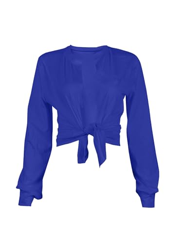 トップス THEREDTHREAD S tie shirt cropped LovelyWholesale Women Tie Front Tops Sexy Cropped Long Sleeve Deep
