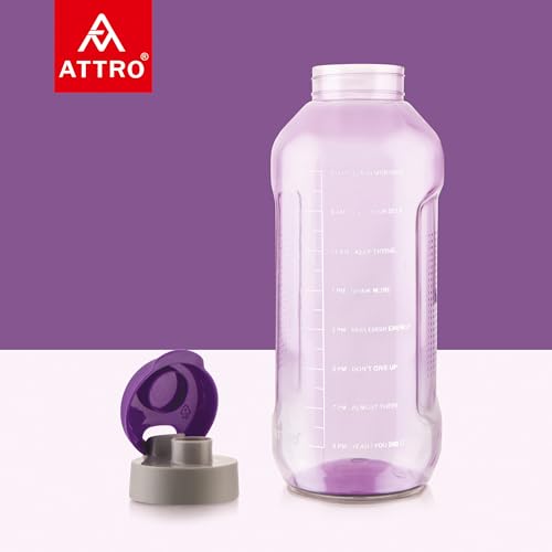 Image of ATTRO Ultra Pro 2 Motivational 2-Liter BPA-Free Water Bottle with Leak-Proof Flip-Top Cap, Nylon Strap and Stylish Color for Daily Hydration Violet-Set Of 6