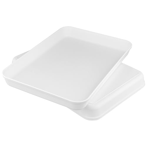 4 PCS White Plastic Serving Trays, 15 x 10.4 x 1.6 inch Rectangular Cafeteria Fast Food Trays for DIY Projects, Home, Party
