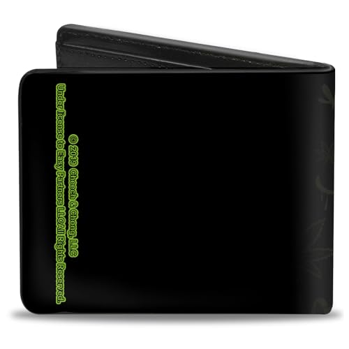 Buckle-Down Men's Cheech & Chong Wallet, Bifold, Tag Pot Leaves Smoke Black Greens, Vegan Leather, 4.0
