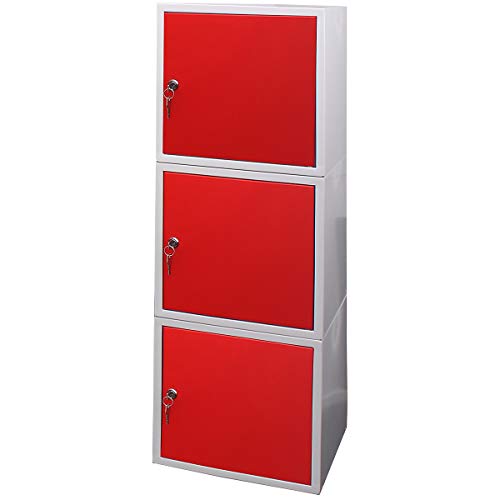 newpo Mega Deal | 3x Schließfachwürfel | HxBxT 35 x 35 x 35 cm | Rot - Garderobe Schließfach Schließfachschrank Schließwürfel Cover