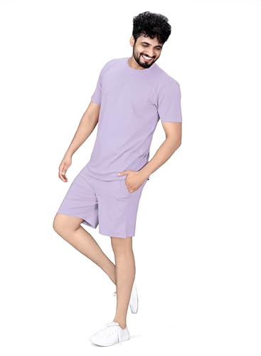 Image of ELLITI Cotton Blend Solid Casual Round Neck Half Sleeve Oversized Co-ord Set Men's, Pyjama Set, Sleepwear Loungewear T-Shirt and Shorts Combo for Men, Night Wear for Men, Night Suit for Men's