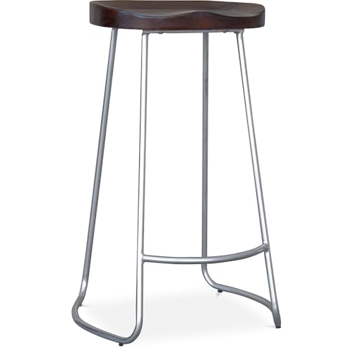 Industrial Style Taburete de bar – Diseño industrial – Madera y metal – 76 cm – Aiyana Acero