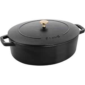 STAUB Specialty Shaped Cast Iron 6.25-qt Shallow Oval Dutch Oven-Black