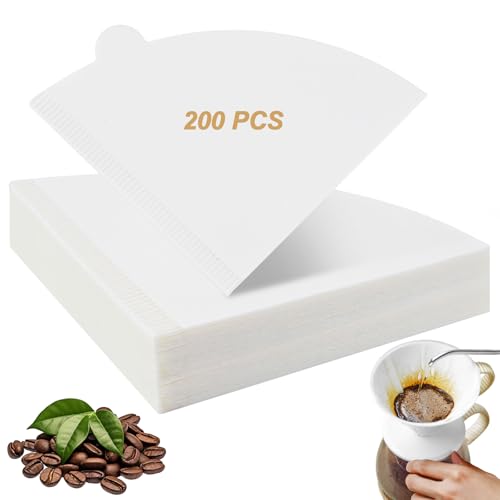 200 Pièces Filtre Cafe Taille 1 - En forme de V Filtres à Café en Papiers, Filtre à Café Cône pour Machines à Café, Cafetières, Tasses à Café (Blanc, 1-2...