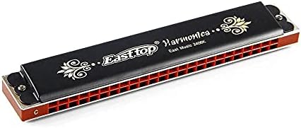 Standard 24-Hole Black Polyphonic Harmonica in C KeyT2406K Tremolo Harmonica Brass Stainless Steel Material for Beginners, Students, Adult Wind Instruments