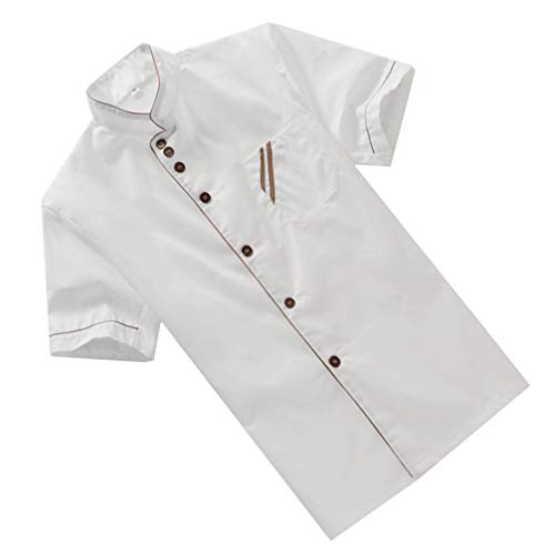 Housoutil Short Sleeve Chef Coat Breathable Food Service White Coat Chef Cooking Apparel Uniform for Women Men Unisex Medium Cover