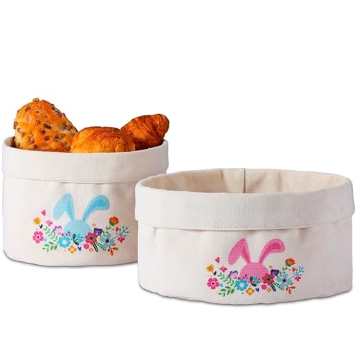 WW STYLE Lot de 2 corbeilles à pain en tissu de Pâques, en coton, en deux couleurs et tailles différentes, Ø 23 et 20 cm, sac à pain, sac à pain, panier...