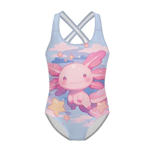 Image of Girls One Piece Swimsuit Axolotl Cross Back Straps Bathing Suit Lightweight Quick Dry Gymnastics Leotard