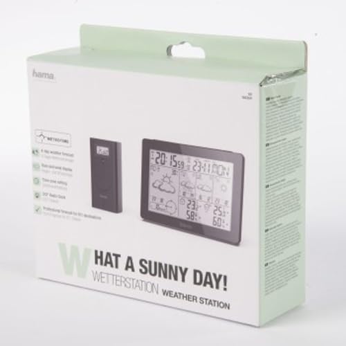 Foto von Hama Profi Wetterstation (Wettervorhersage mit Daten von professionellen Meteorologen, Funk Wetterstation mit Außensensor, Temperatur, Luftfeuchtigkeit, Windgeschwindigkeit, innen und außen) schwarz