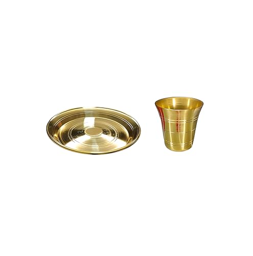 Image of Pooja Small Pital Thali & Glass Set for Bhog /Prasad || Pure Brass Thala & Glass Set for Puja Home Temple & Laddo Gopal || Pittal Ka 1pcs Thala /Plate & 1pcs Glass