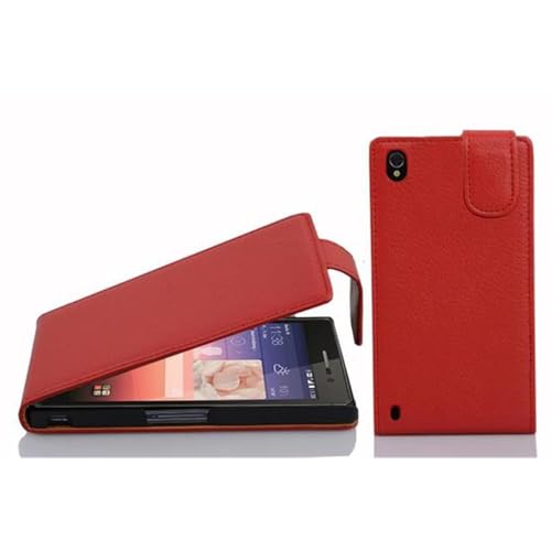 Cadorabo Hülle kompatibel mit Huawei Ascend P7 Flip Design aus Premium Kunst Leder Flip Klappbare Stoßfeste Magnetische Cover Hülle für Huawei Ascend P7 Tasche in Rot