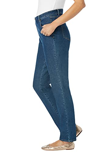 Woman Within Women's Plus Size Straight Leg Stretch Jean - 16 W, Light Wash Sanded Blue #TOP3