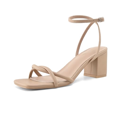 Strappy Heels for Women Block Chunky Heels Open Square Toe Ankle Strap Buckle Sandals dress party shoes