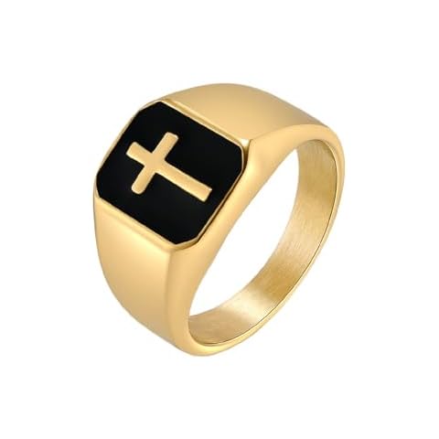 PAMTIER Men's Stainless Steel Vintage Unique Square Cut 15mm Cross Crucifix Biker Ring Comfort Fit Gold Size 13 Cover