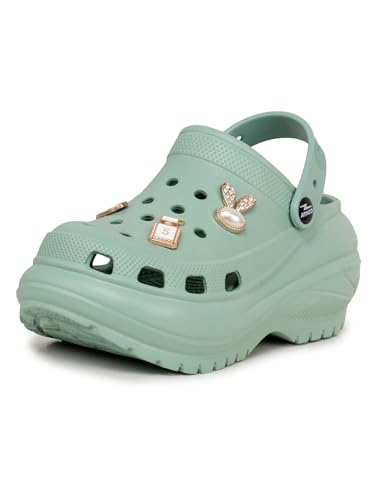 Image of ATHCO Roxxie Clogs For Women's|Girl's| Dual-Color Soft EVA Cushioned With Massage Footbed|Easy Wear with Adjustable Back Strap|Lightweight Platform Heels|Flexible|Breathable|Extra Soft Comfortable Anti-Skid Casual Mule|All-Season|Summer|Monsoon|Rain|Winter|Waterproof|Casual Slip-On Sandal with Cute Charms & Chunky Design|Indoor & Outdoor Wear|Trendy|Fashionable|Stylish|Shoes
