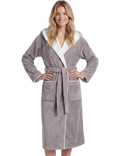 Morgenstern Bademantel Damen Frottee Baumwolle Kapuze Leonie Taupe M