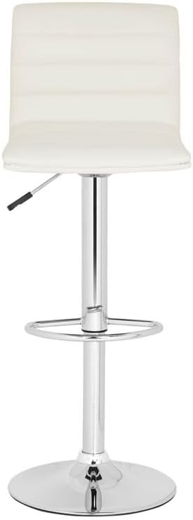 White Bar Stools - Adjustable Chrome and Channel Tufted PU Leather Sitting Stool, 15.4" X 18.5" X 34.7", Raises Up to 40.8", Modern Bi-Cast Leather Design for Kitchen or Bar