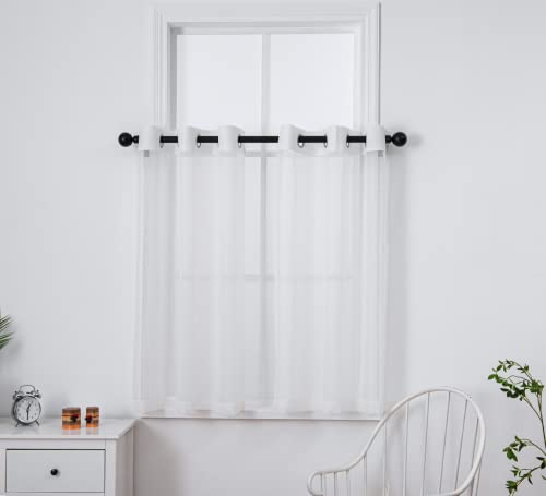Pi White Sheer Curtains 45 Inches Length With Eyelets,Voile Light Filtering Small Window Curtains For Kitchen/Bathroom/Farmhouse/Basement 2 Panels (W42 X L45,Optical White) #TOP26