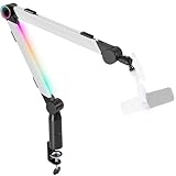 ARES WING Aluminum Microphone Boom Arm with RGB Light and Volume Control, Adjustable Mic Arm Desk Mount with 3/8” to 5/8” Screw Adapter, Suspension Scissor Mic Stand for Gaming Streaming Podcasting