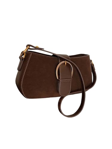 Women's Retro Zipper Suede Shoulder Handbags Top Handle Buckle Underarm Purse