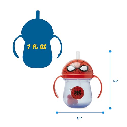 Image of The First Years Spidey and his Amazing Friends Weighted Straw Cup - Spill-Proof Spider-Man Toddler Cup with Flip-Top Cover - Dishwasher Safe - 7 Oz - Ages 6 Months and Up (Pack of 12)