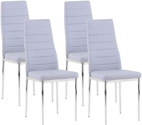GOLDFAN High Back Modern Dining Chairs Faux Leather Dining Kitchen Chairs Set 4 Living Room Office, Grey (Only Chairs)
