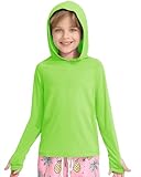 Hotfiary Boys Rash Guard UPF 50+ Long Sleeve Hooded Swim Shirt for 5-14 Years with Thumbhole Pockets for Beach Fishing Hiking Green