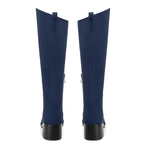 Womens Knee High Boots, Round Toe Low Block Heel Riding Boots, Cowboy Boots for Women, Chunky Heel Knee-high Tall Boots with Asymmetric Slant 2"4