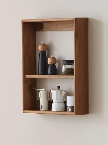 Image of Wooden Wall Mounted Tea Coffee Mug spice rack Shelf, Float Wooden Rack, Coffee Tea Cup Wine Glass Holder, Shelves Box,Cubby Kitchen Shelf,Coffee Bar (16x12)