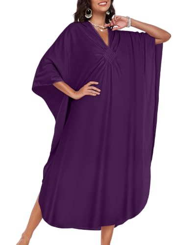 Image of Kaftan Dresses for Women V Neck Caftans Batwing Sleeve Beach Cover Ups | JILUVIN Plus Size Long Floral Print Dress, Loose Fit Maxi Casual Moomoo, Lounge House Mumu Nightgown Summer Vocation 2026