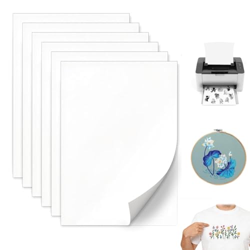A4 (29,7x21cm) Estabilizador de Bordado Autoadhesivo,6 Hojas Autoadhesivo Soluble en Agua Papel de Bordar Imprimible Estabilizador De Tela para Imprimir o Dibujar Patrones,Bordar a Mano y a Máquina