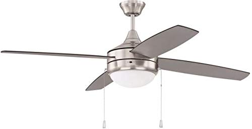 Craftmade EPHA52BNK4-BNGW Phaze Modern 52" Ceiling Fan with LED Lights & Pull Chain, 4 Reversible Brushed Nickel/Greywood MDF Blades, DC Motor, Brushed Polished Nickel
