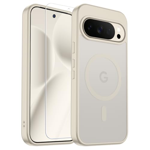 Image of SUPFINE Magnetic for Google Pixel 10 Pro XL Case with Screen Protector, (Built-in Magnets) ((Military Grade Drop Protection) Slim Translucent Shockproof Phone Case,Stone