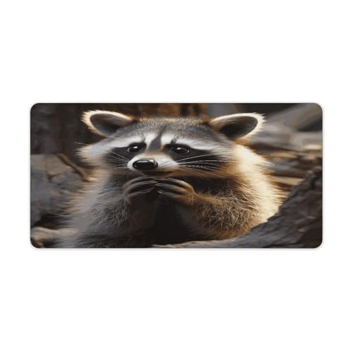 Cute Raccoon Desk Mat Non-Slip Large Mouse Pad