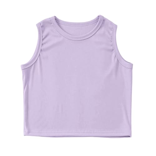 Children's Shirts Girls Tank Tops Kids Athletic Tank Rib Knit High Neck Crop Tops for Gym Yoga, Light purple, 9-10 Years
