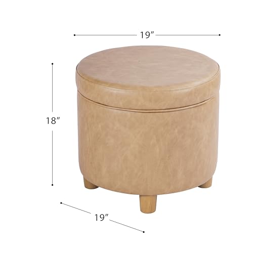 Image of HomePop 19 inch Round Storage Ottoman - Sand Faux Leather