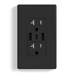 ELEGRP USB Wall Outlets, 3-Ports Type C Wall Outlets Receptacles, Matte Black 20 Amp Outlets with 3 Ports, TR Tamper-Resistant Outlets, Screwless Wall Plate Included, UL & CUL Listed, 1 Pack